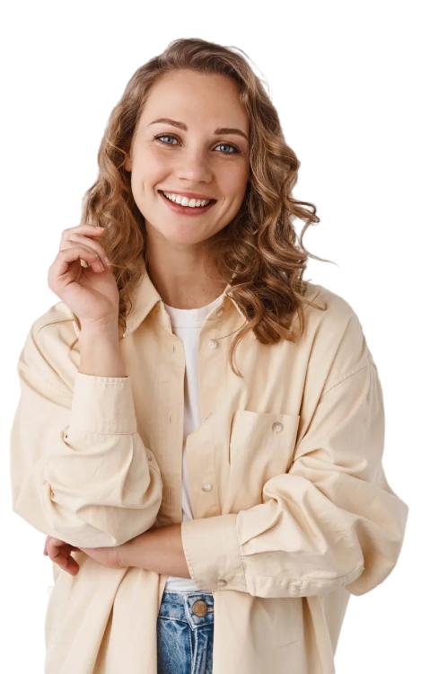 beautiful-candid-woman-with-curly-hairstyle-smiling-looking-happy-front-standing-upbeat-against-white-wall 2
