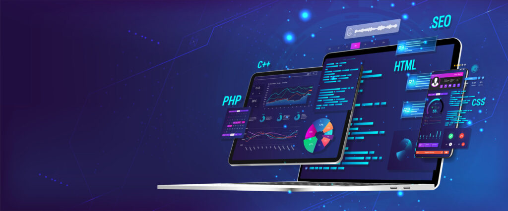 Screen display of web development that focuses on responsive code an SEO
